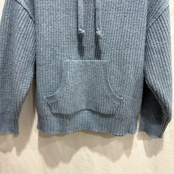 American Eagle Blue Knit Hoodie Sweater Small Cozy Pullover Layering Oversized - Picture 5 of 14